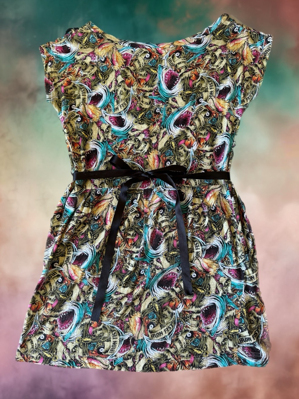 Iron Fist Multicolor Shark & Tattoo Print Dress with Pockets!